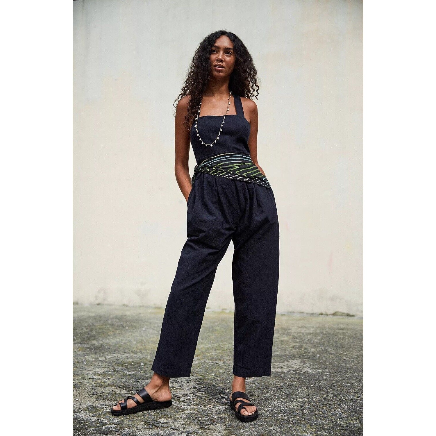 Free People Josephine Jumper Jumpsuit Black Overalls Cotton Cross Back Sz M